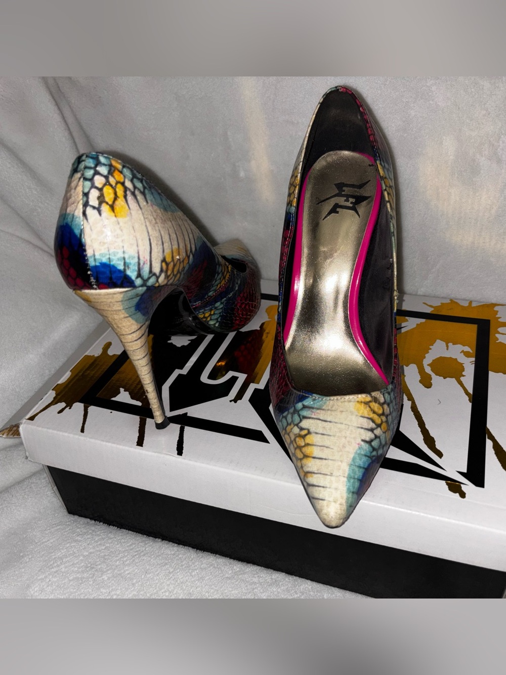 Snake-Print Pointed Toe Stiletto Heels in Multicolor